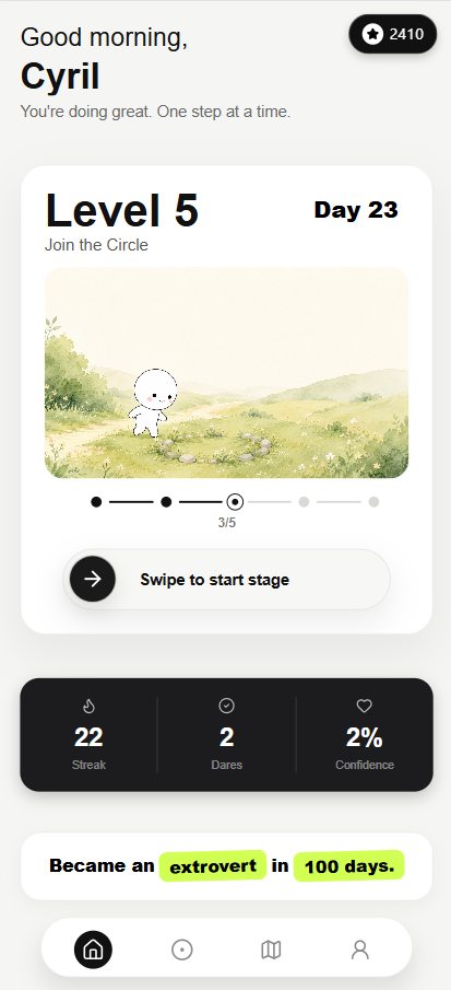 Introvee App Interface Mockup showing a daily dare